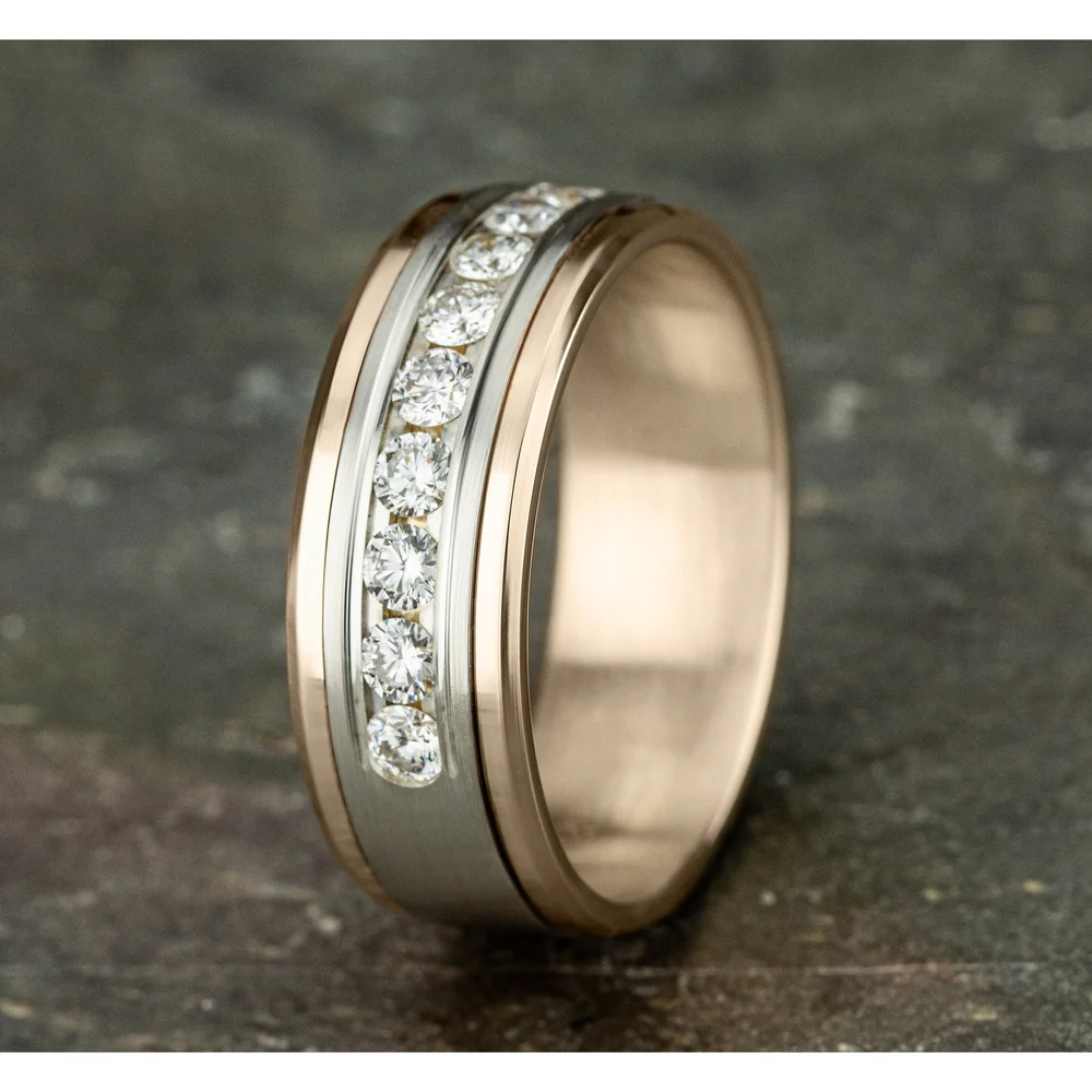 The Marquis Men's Wedding Band in 14K Rose and White Gold - 8mm Width by Benchmark - Image 4