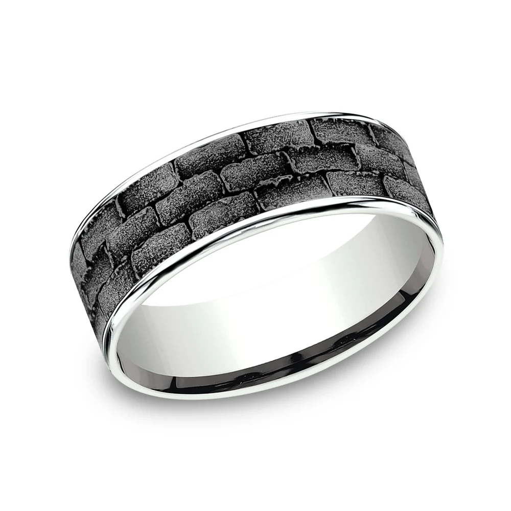 The Mason Men's Wedding Band in 14K White Gold and Grey Tantalum - 7.5mm Width by Ammara Stone