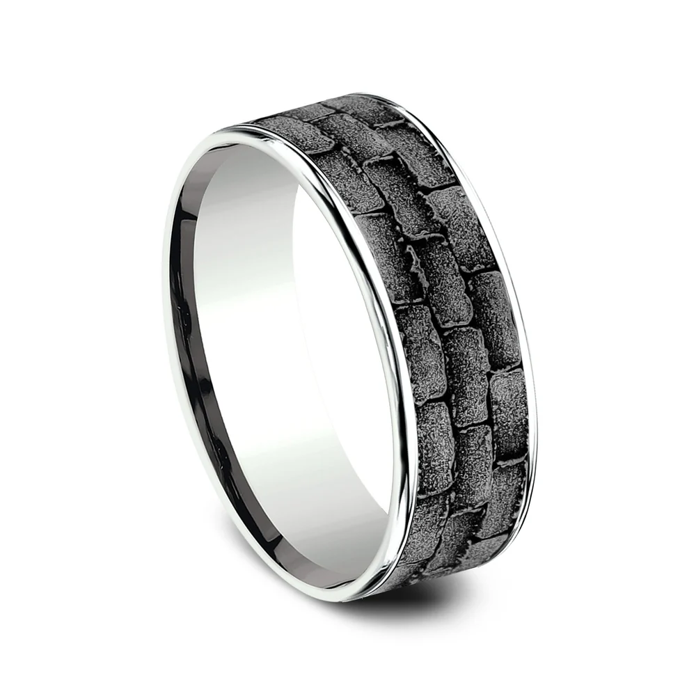The Mason Men's Wedding Band in 14K White Gold and Grey Tantalum - 7.5mm Width by Ammara Stone - Image 2