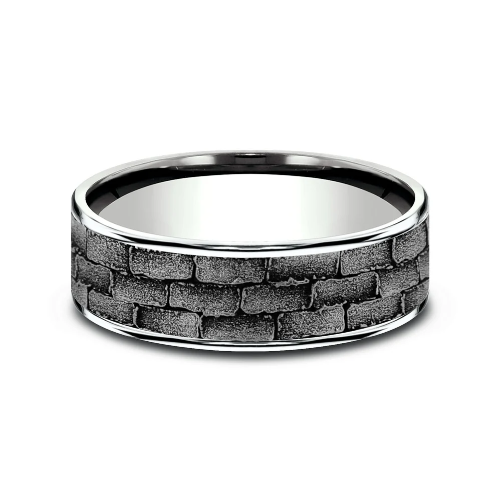 The Mason Men's Wedding Band in 14K White Gold and Grey Tantalum - 7.5mm Width by Ammara Stone - Image 3