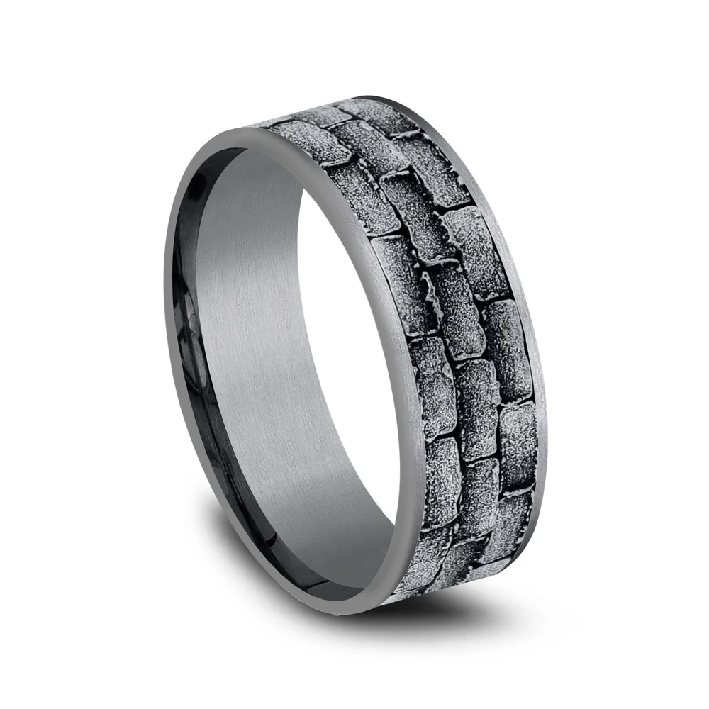 The Mason Men's Wedding Band in Grey Tantalum and 14K White Gold - 7.5mm Width by Ammara Stone - Image 2