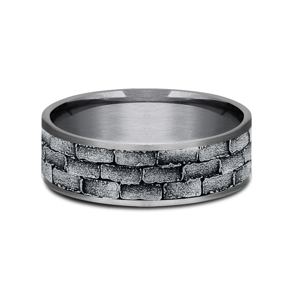 The Mason Men's Wedding Band in Grey Tantalum and 14K White Gold - 7.5mm Width by Ammara Stone - Image 3