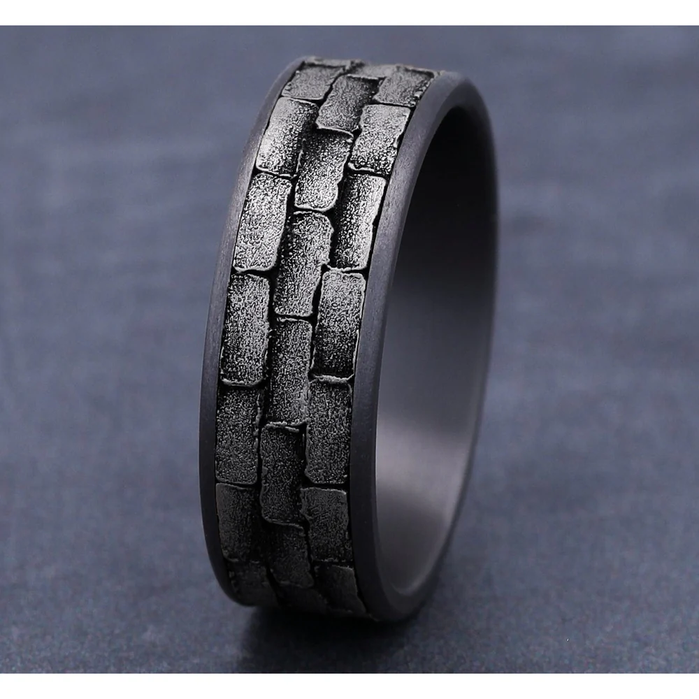 The Mason Men's Wedding Band in Grey Tantalum and 14K White Gold - 7.5mm Width by Ammara Stone - Image 4