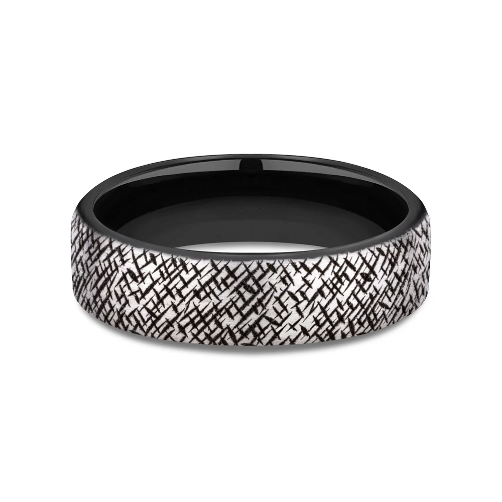 The Master Men's Wedding Band in Grey/Black Titanium - 6.5mm Width by Forge - Image 3