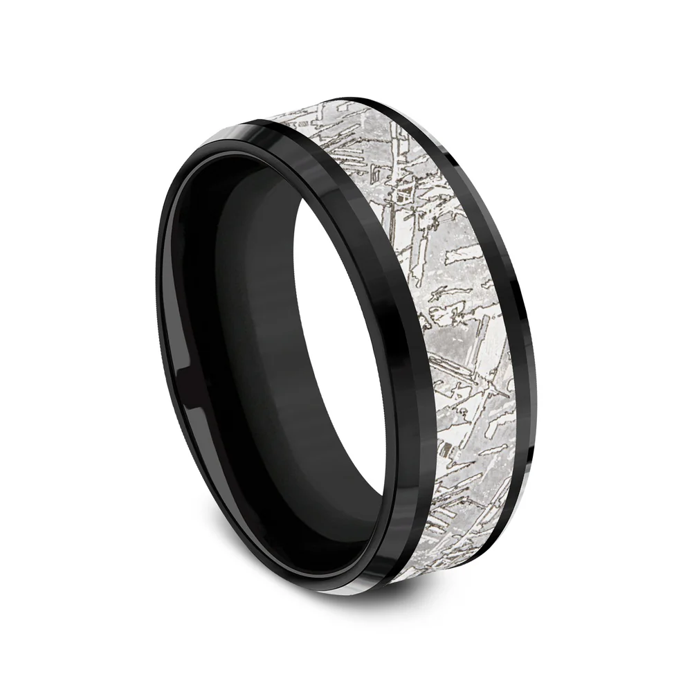 The Matrix Men's Wedding Band in Black Titanium and Grey Tantalum - 8mm Width by Tantalum - Image 2