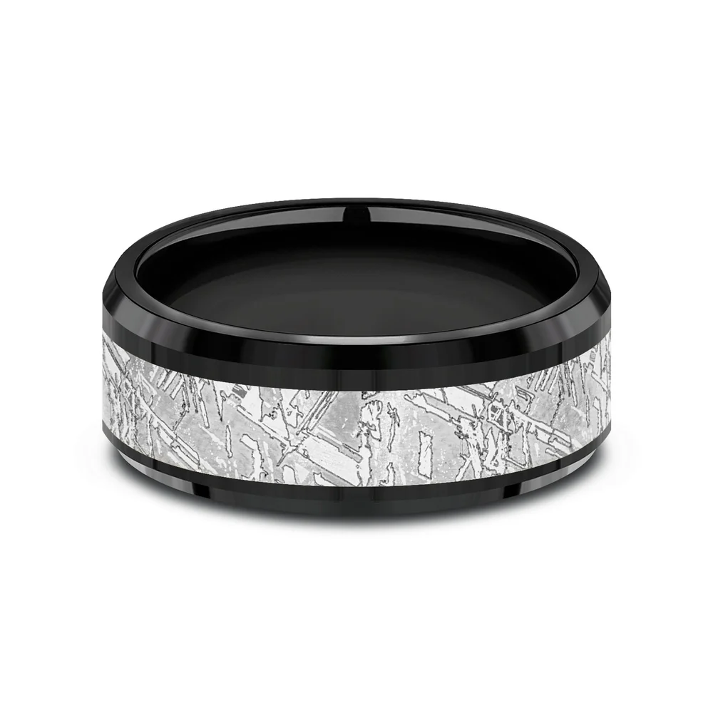 The Matrix Men's Wedding Band in Black Titanium and Grey Tantalum - 8mm Width by Tantalum - Image 3