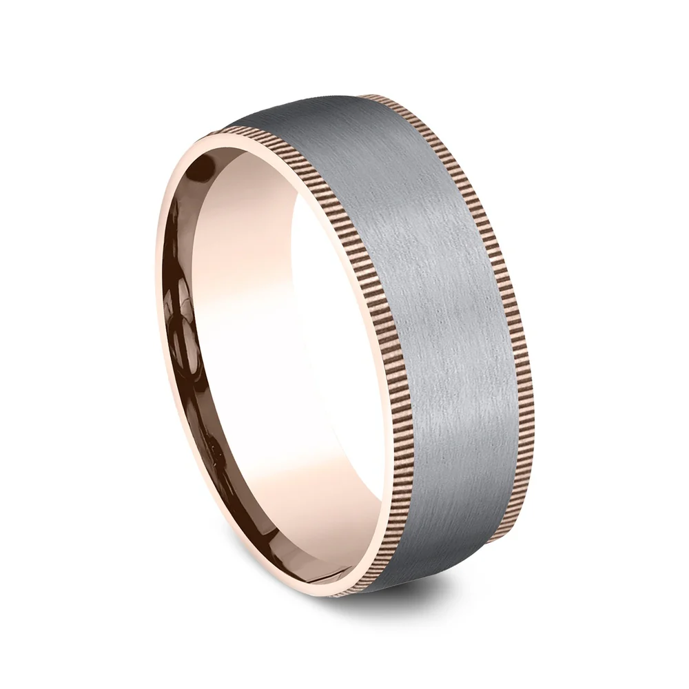 The Mentor Men's Wedding Band in 14K Rose Gold and Grey Tantalum - 8mm Width by Ammara Stone - Image 2