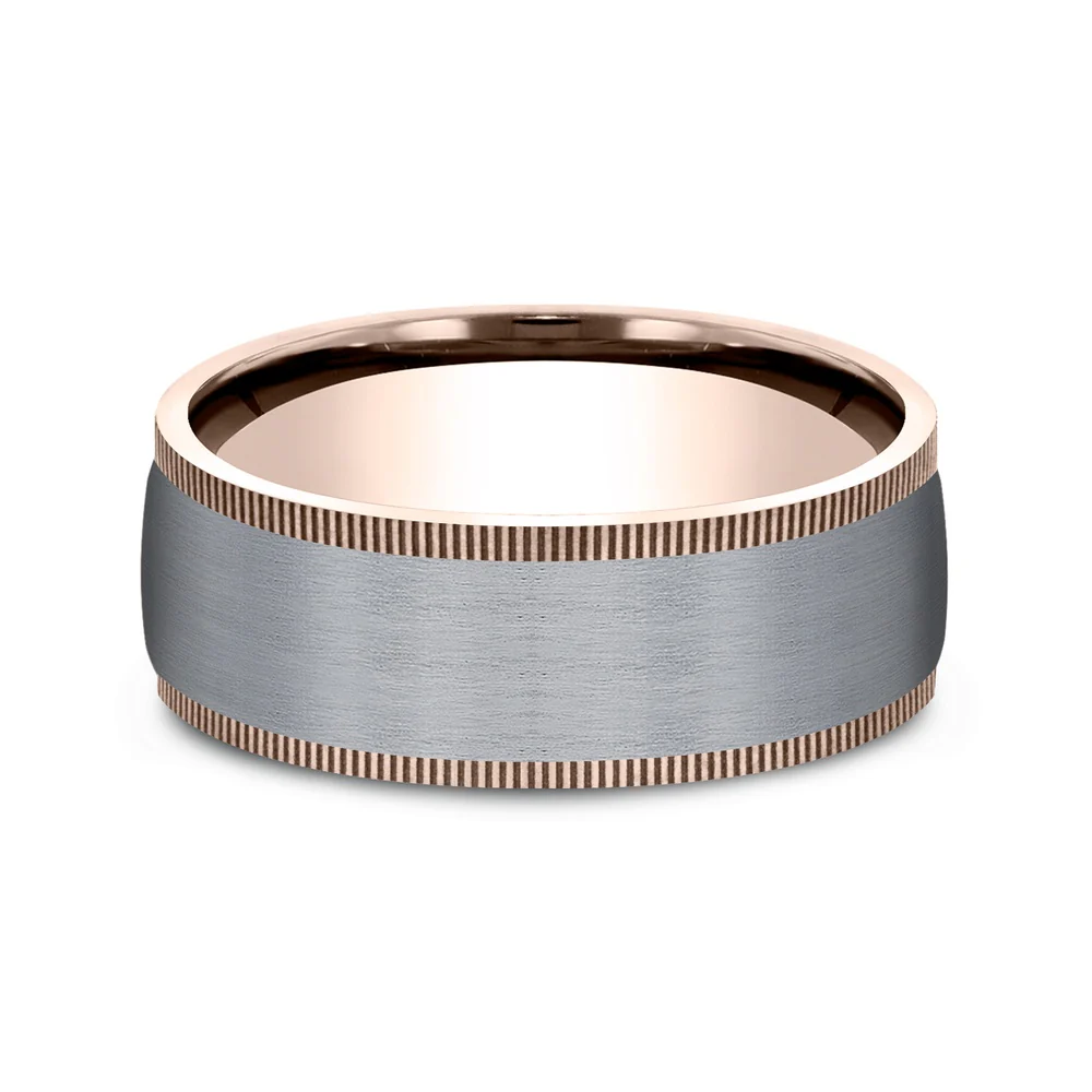 The Mentor Men's Wedding Band in 14K Rose Gold and Grey Tantalum - 8mm Width by Ammara Stone - Image 3