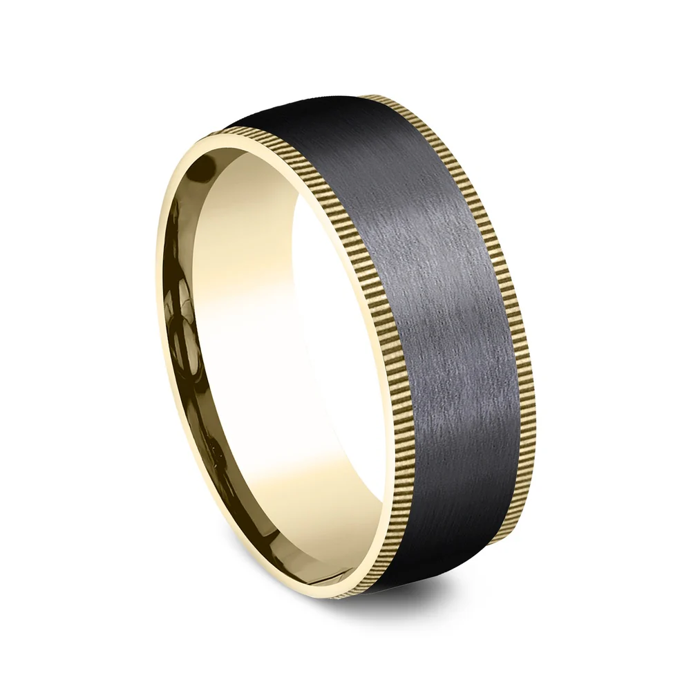 The Mentor Men's Wedding Band in 14K Yellow Gold and Black Titanium - 8mm Width by Ammara Stone - Image 2