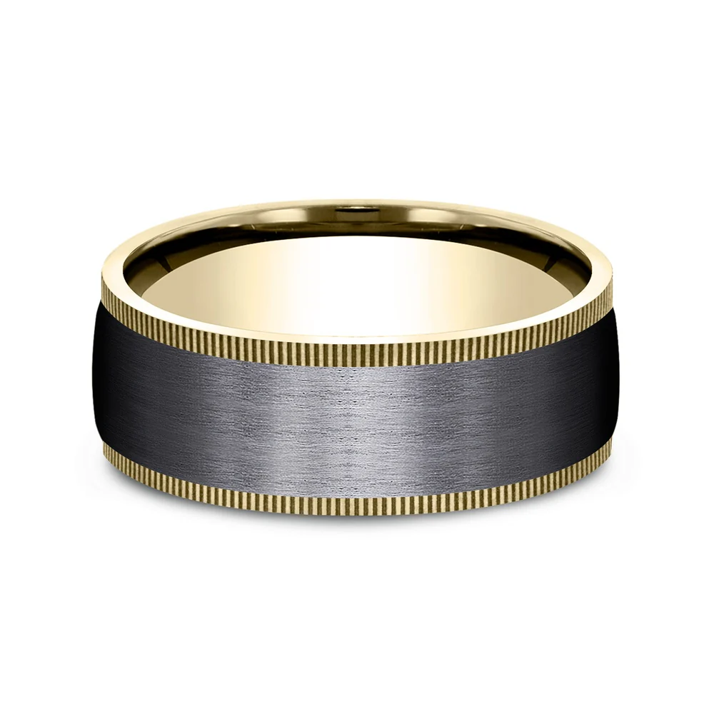 The Mentor Men's Wedding Band in 14K Yellow Gold and Black Titanium - 8mm Width by Ammara Stone - Image 3