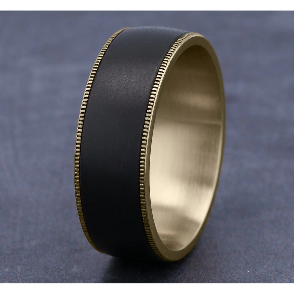 The Mentor Men's Wedding Band in 14K Yellow Gold and Black Titanium - 8mm Width by Ammara Stone - Image 4