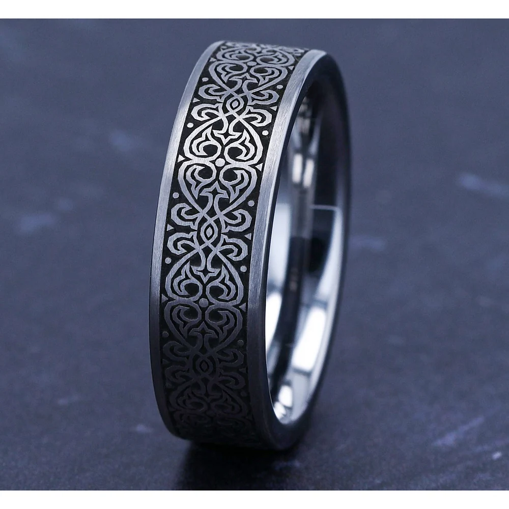 The Mihrab Men's Wedding Band in Tungsten - 7mm Width by Forge - Image 4