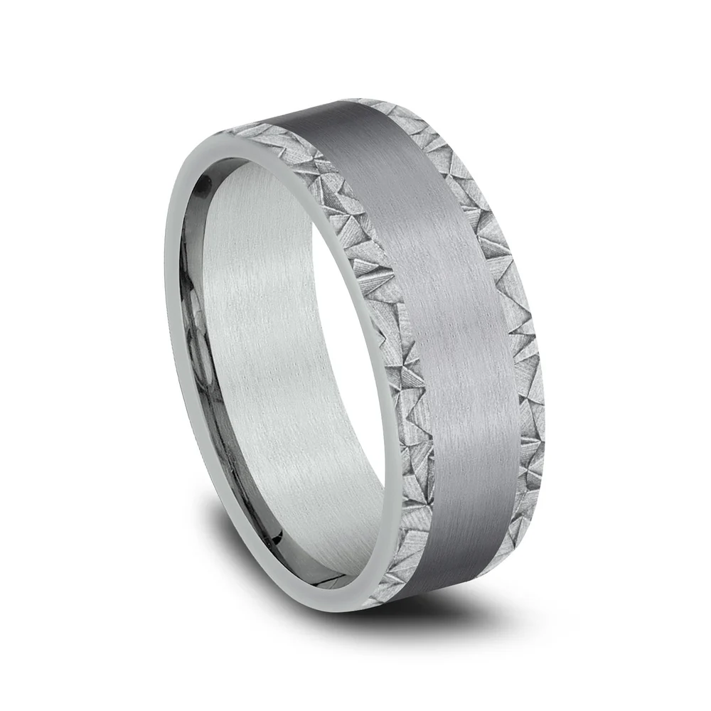 The Mosaic Men's Wedding Band in 14K White Gold and Grey Tantalum - 8mm Width by Ammara Stone - Image 2