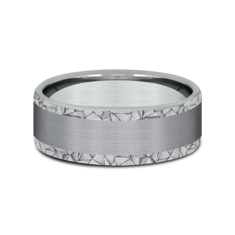 The Mosaic Men's Wedding Band in 14K White Gold and Grey Tantalum - 8mm Width by Ammara Stone - Image 3