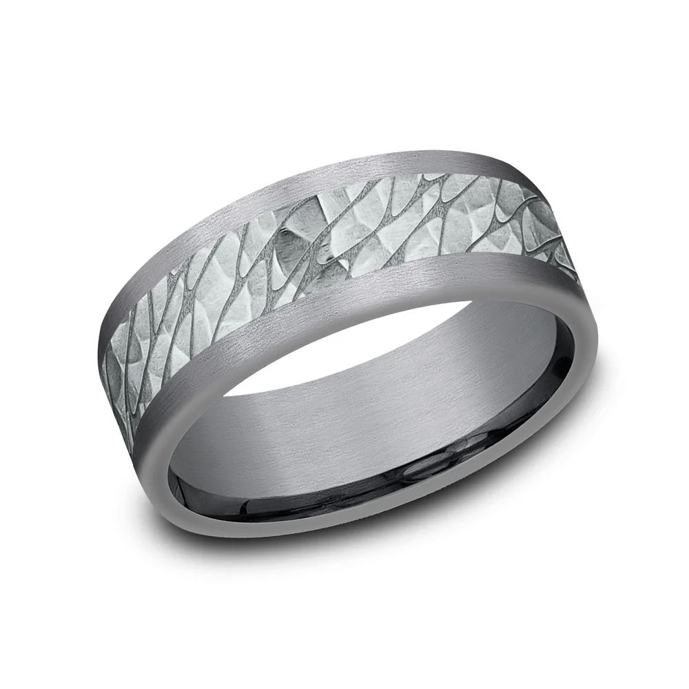 The Nile Men's Wedding Band in Grey Tantalum and 14K White Gold - 8mm Width by Ammara Stone