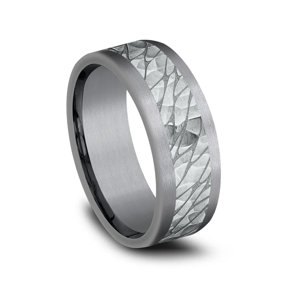 The Nile Men's Wedding Band in Grey Tantalum and 14K White Gold - 8mm Width by Ammara Stone - Image 2