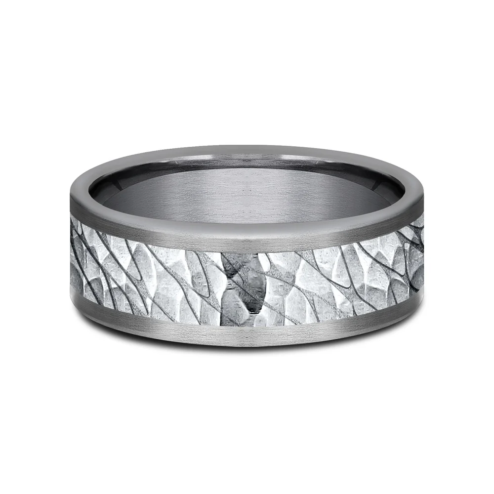 The Nile Men's Wedding Band in Grey Tantalum and 14K White Gold - 8mm Width by Ammara Stone - Image 3