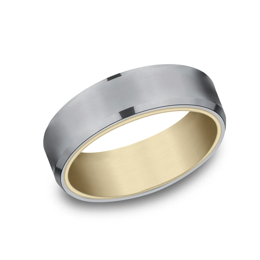 The Nobleman Men's Wedding Band in 14K Yellow Gold and Grey Tantalum - 6.5mm Width by Ammara Stone