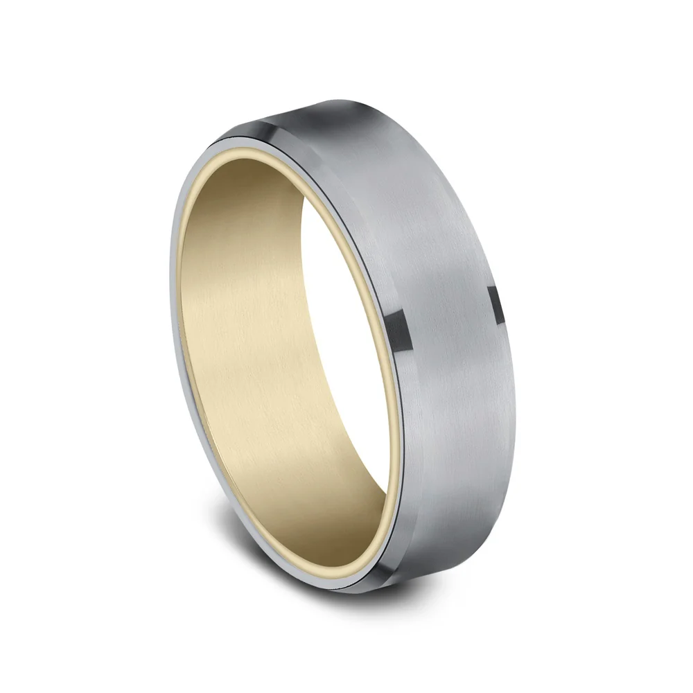 The Nobleman Men's Wedding Band in 14K Yellow Gold and Grey Tantalum - 6.5mm Width by Ammara Stone - Image 2