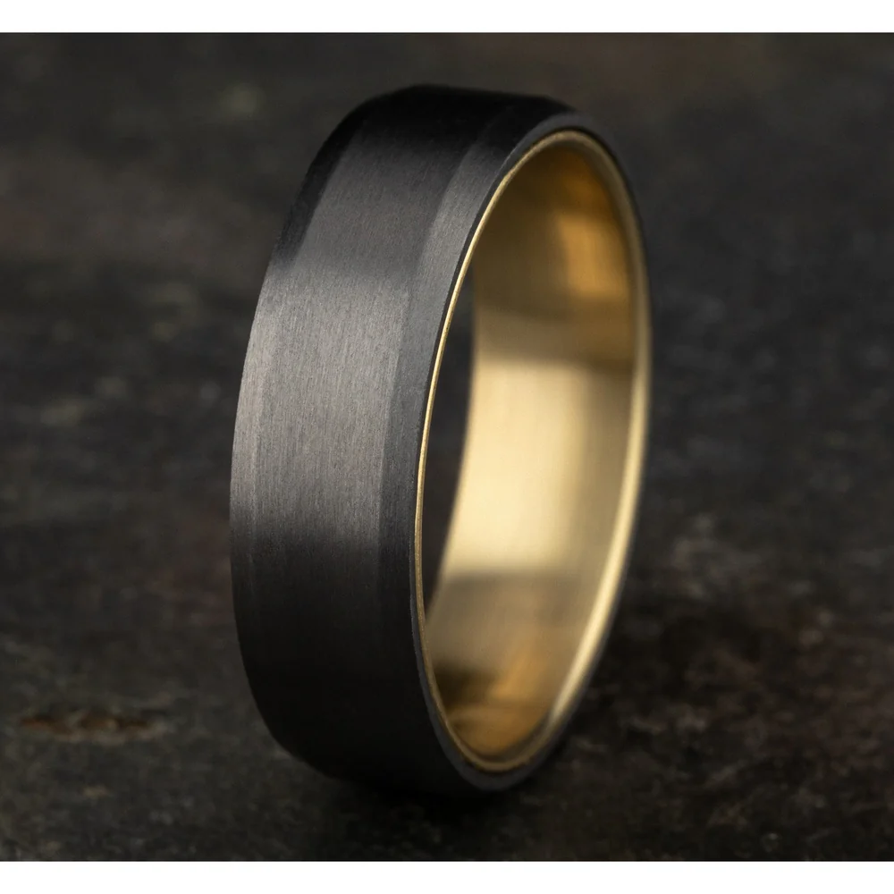 The Nobleman Men's Wedding Band in 14K Yellow Gold and Grey Tantalum - 6.5mm Width by Ammara Stone - Image 4