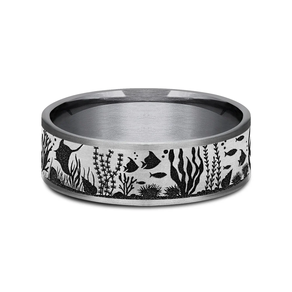 The Ocean Men's Wedding Band in Grey Tantalum and Grey/Black Titanium - 7.5mm Width by Brook and Branch - Image 3