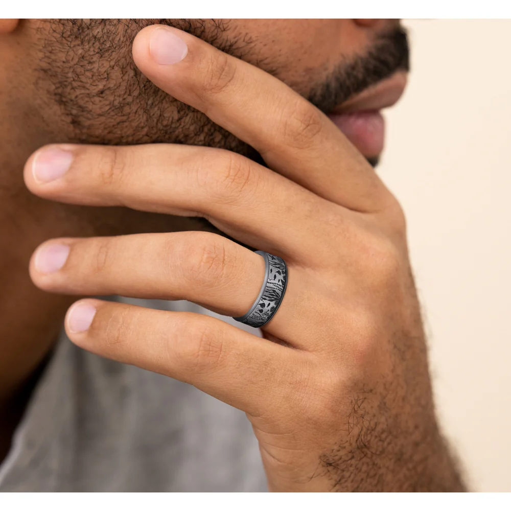 The Ocean Men's Wedding Band in Grey Tantalum and Grey/Black Titanium - 7.5mm Width by Brook and Branch - Image 5
