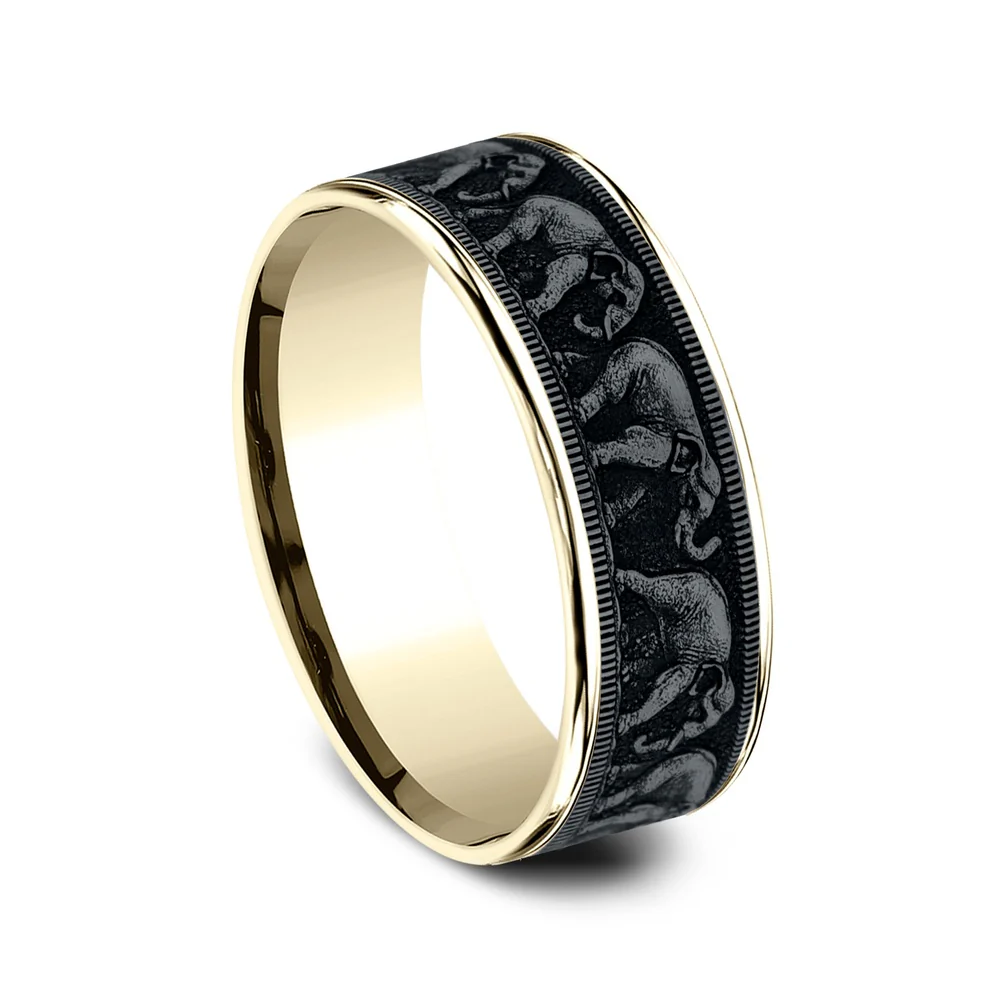 The Olifant Men's Wedding Band in 14K Yellow Gold and Grey Tantalum - 7.5mm Width by Brook and Branch - Image 2