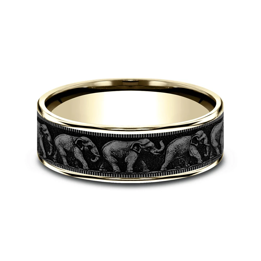 The Olifant Men's Wedding Band in 14K Yellow Gold and Grey Tantalum - 7.5mm Width by Brook and Branch - Image 3