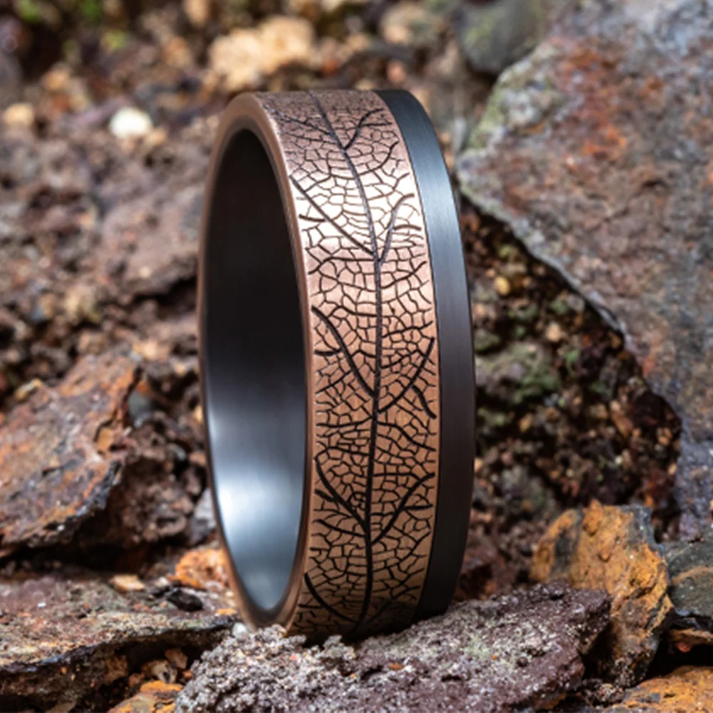 The Ozark Men's Wedding Band in 14K Rose Gold and Tantalum - 7mm Width by Ammara Stone - Image 4