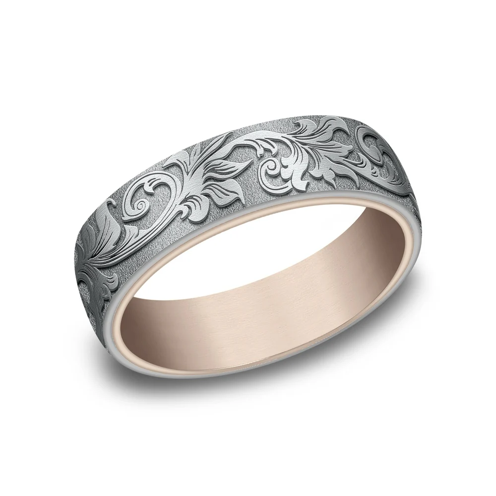 The Palace Men's Wedding Band in 14K Rose and White Gold - 6.5mm Width by Benchmark