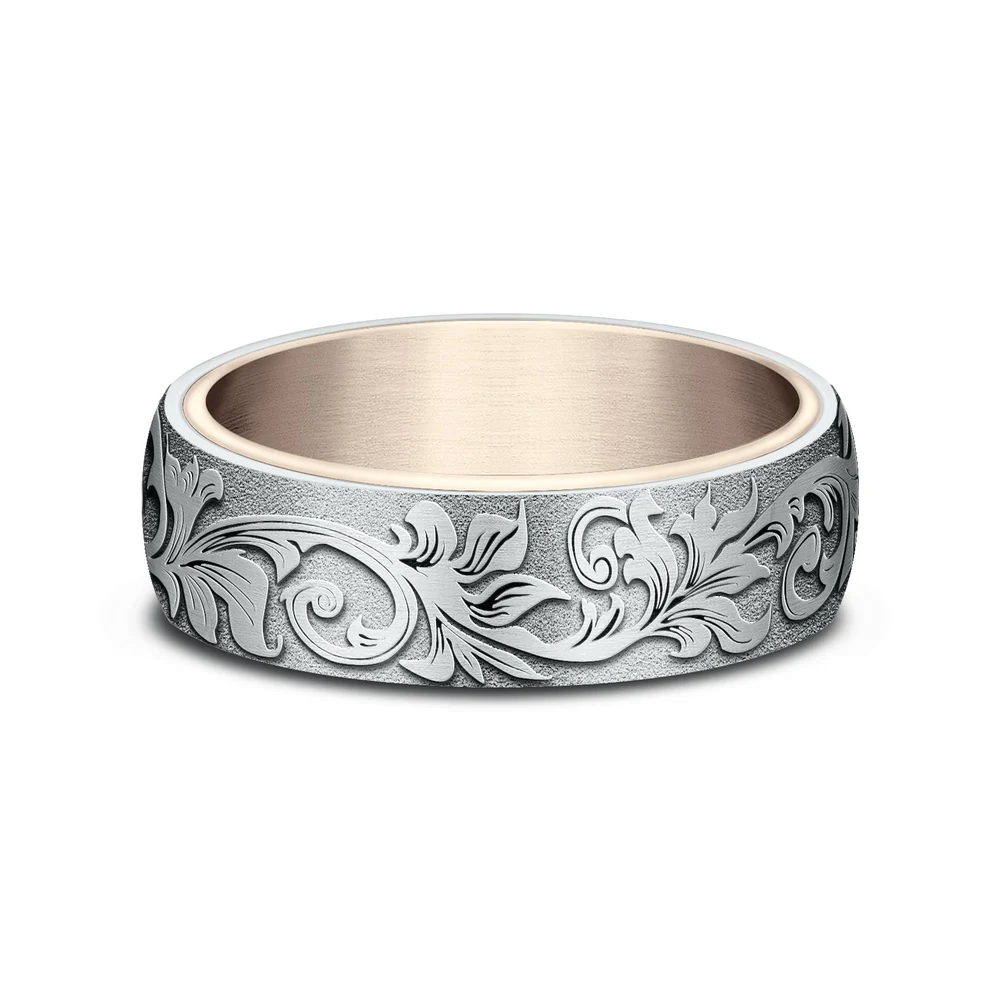 The Palace Men's Wedding Band in 14K Rose and White Gold - 6.5mm Width by Benchmark - Image 3