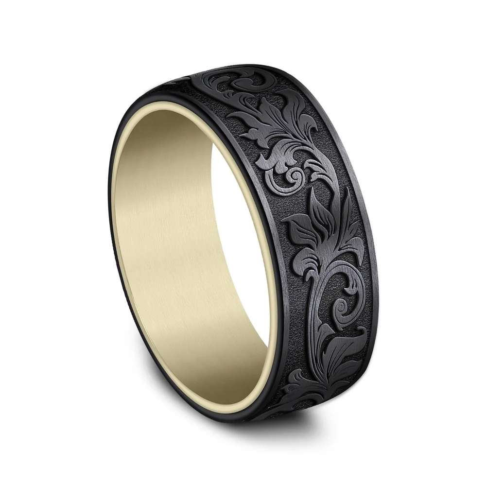 The Palace Men's Wedding Band in 14K Yellow Gold and Black Titanium - 8mm Width by Ammara Stone - Image 2