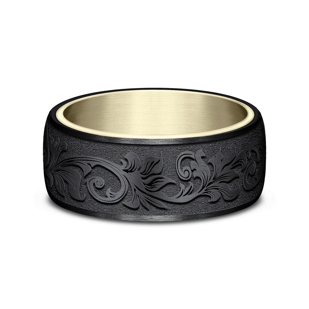 The Palace Men's Wedding Band in 14K Yellow Gold and Black Titanium - 8mm Width by Ammara Stone - Image 3