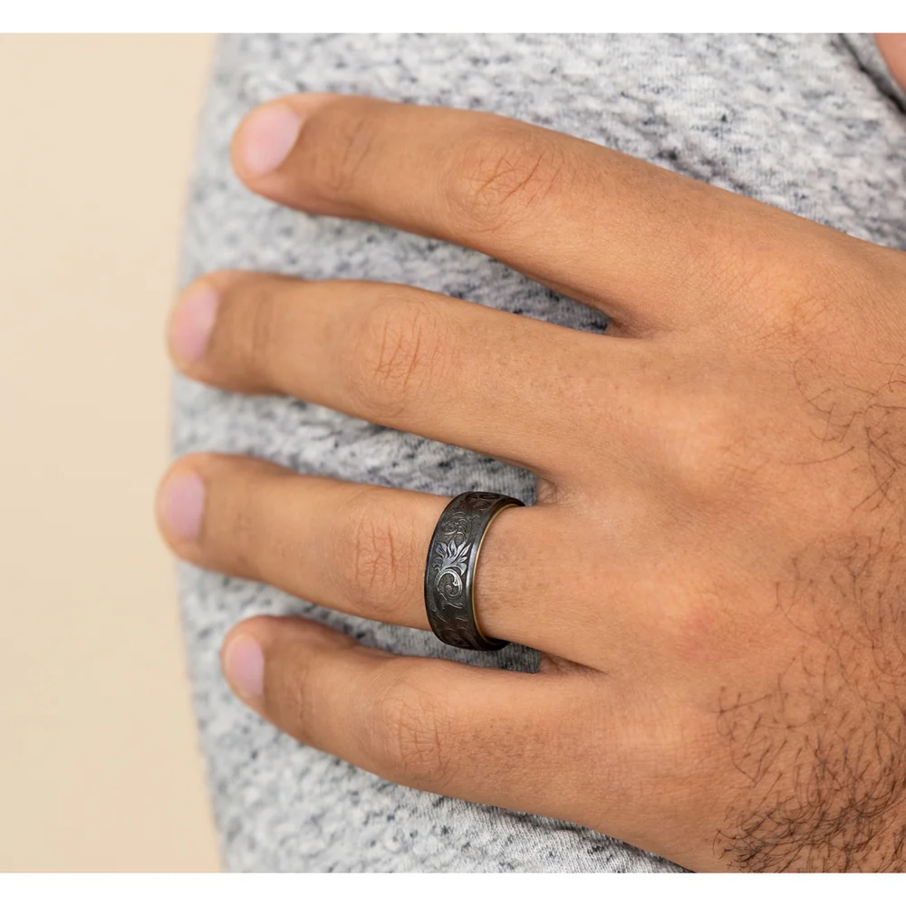 The Palace Men's Wedding Band in 14K Yellow Gold and Black Titanium - 8mm Width by Ammara Stone - Image 5