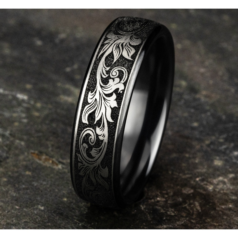 The Palace Men's Wedding Band in Grey/Black Titanium - 6.5mm Width by Forge - Image 4