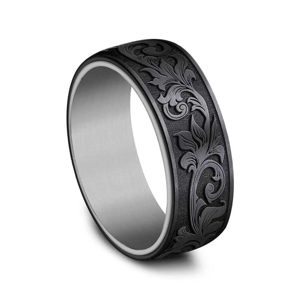 The Palace Men's Wedding Band in Grey Tantalum and Black Titanium - 8mm Width by Tantalum - Image 2