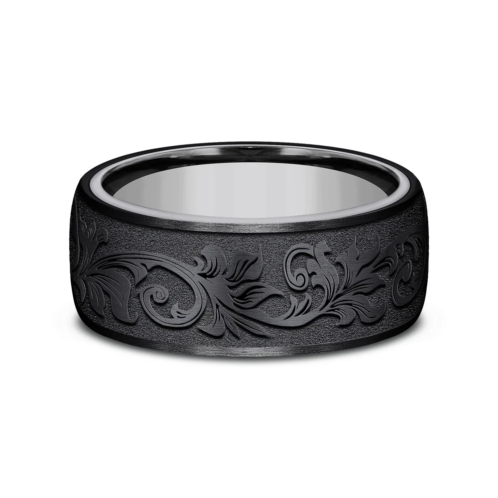 The Palace Men's Wedding Band in Grey Tantalum and Black Titanium - 8mm Width by Tantalum - Image 3