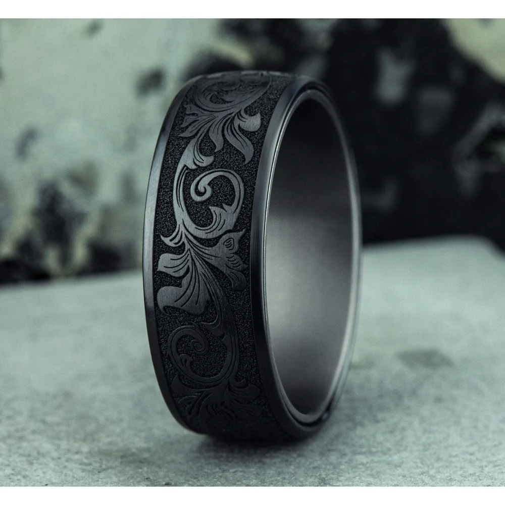 The Palace Men's Wedding Band in Grey Tantalum and Black Titanium - 8mm Width by Tantalum - Image 4