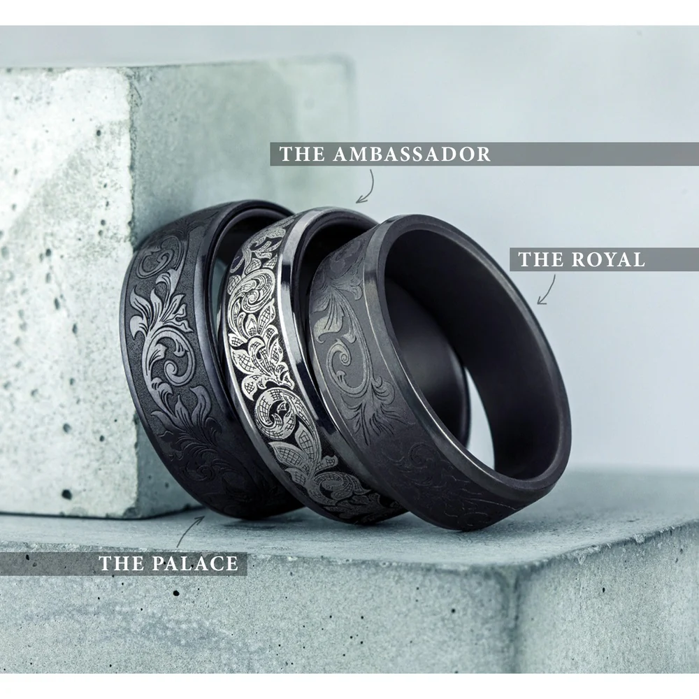 The Palace Men's Wedding Band in Grey Tantalum and Black Titanium - 8mm Width by Tantalum - Image 5