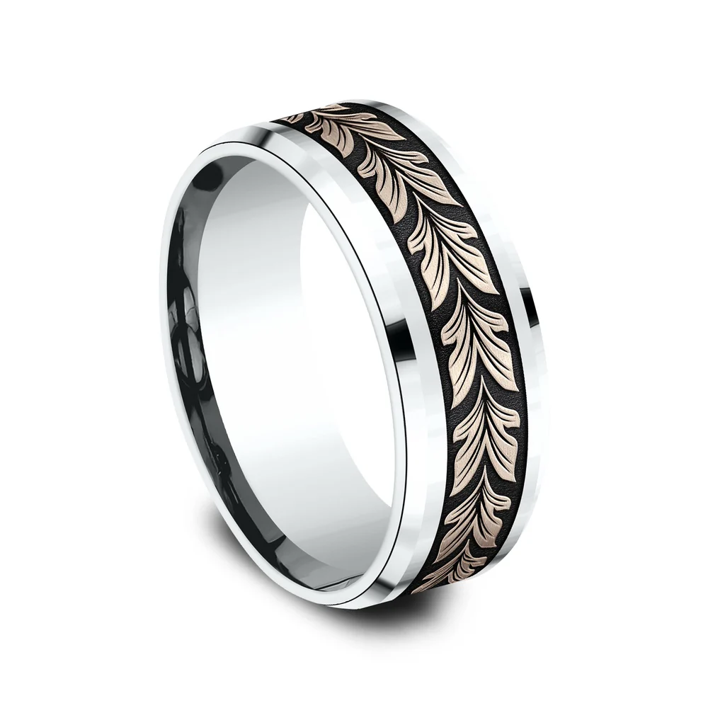 The Palau Men's Wedding Band in 14K White and Rose Gold - 8mm Width by Benchmark - Image 2