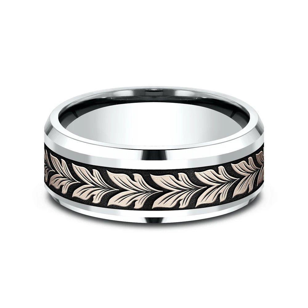 The Palau Men's Wedding Band in 14K White and Rose Gold - 8mm Width by Benchmark - Image 3