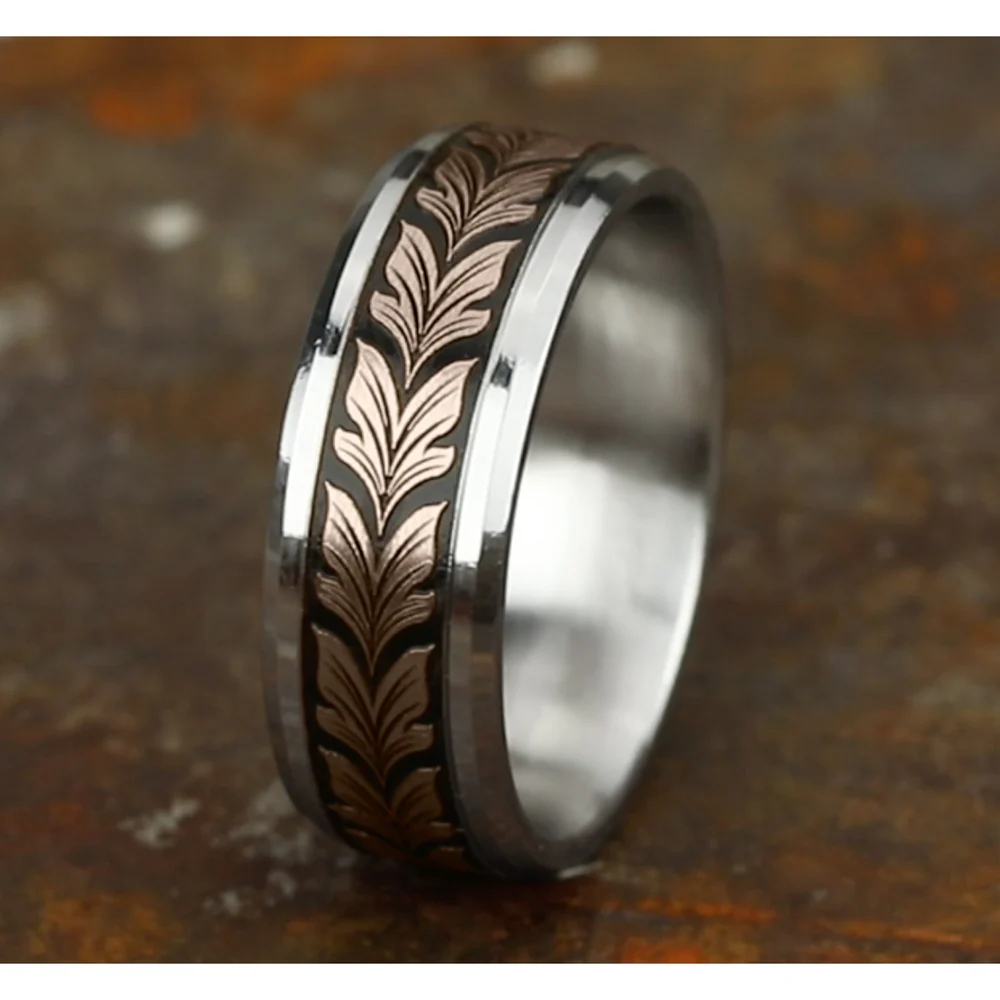 The Palau Men's Wedding Band in 14K White and Rose Gold - 8mm Width by Benchmark - Image 4