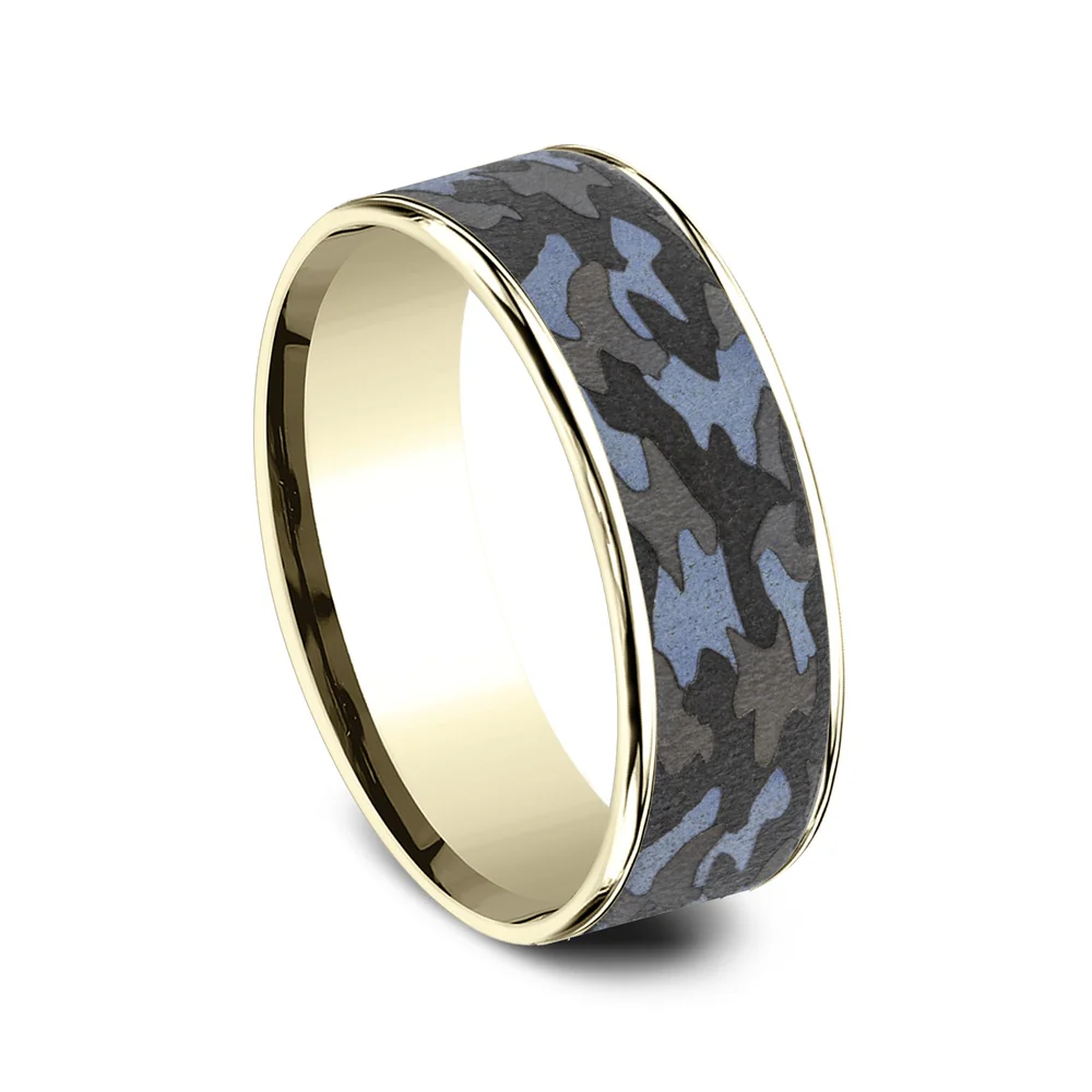 The Patriot Men's Wedding Band in 14K Yellow Gold and Grey Tantalum - 7.5mm Width by Ammara Stone - Image 2