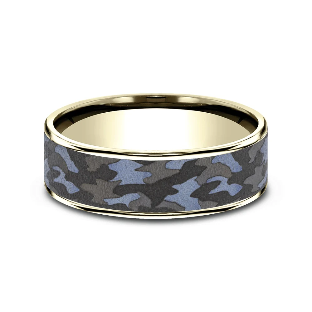 The Patriot Men's Wedding Band in 14K Yellow Gold and Grey Tantalum - 7.5mm Width by Ammara Stone - Image 3