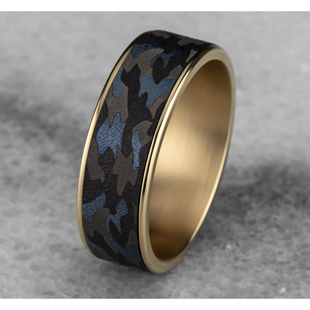 The Patriot Men's Wedding Band in 14K Yellow Gold and Grey Tantalum - 7.5mm Width by Ammara Stone - Image 4
