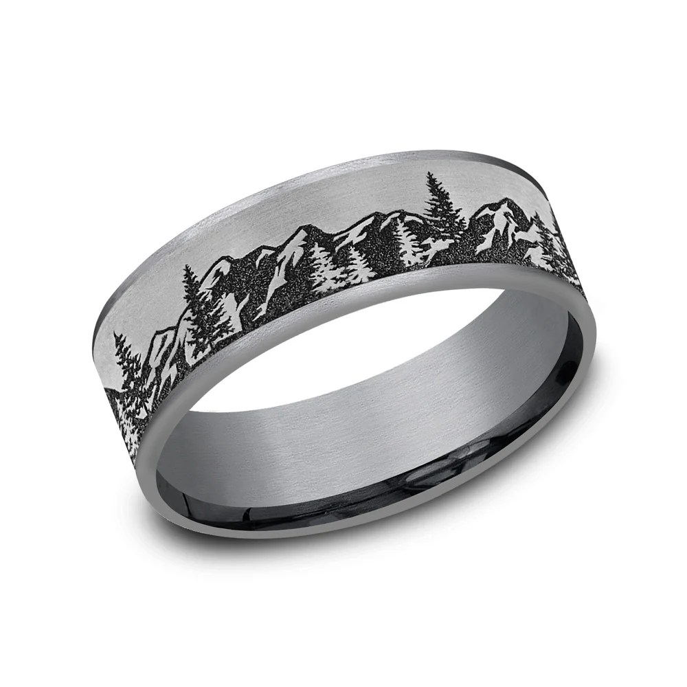 The Peak Men's Wedding Band in Grey Tantalum and Grey/Black Titanium - 7.5mm Width by Brook and Branch