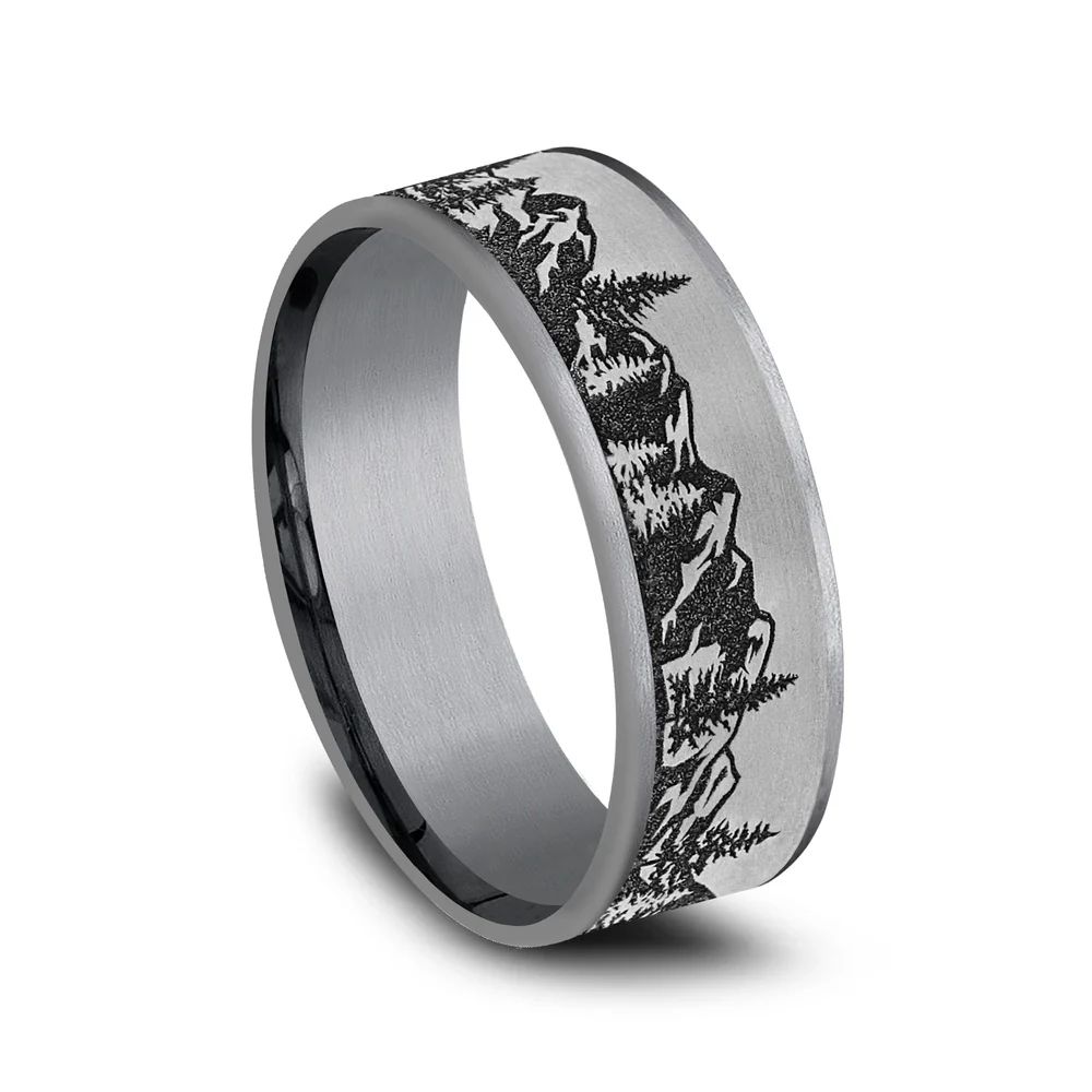 The Peak Men's Wedding Band in Grey Tantalum and Grey/Black Titanium - 7.5mm Width by Brook and Branch - Image 2