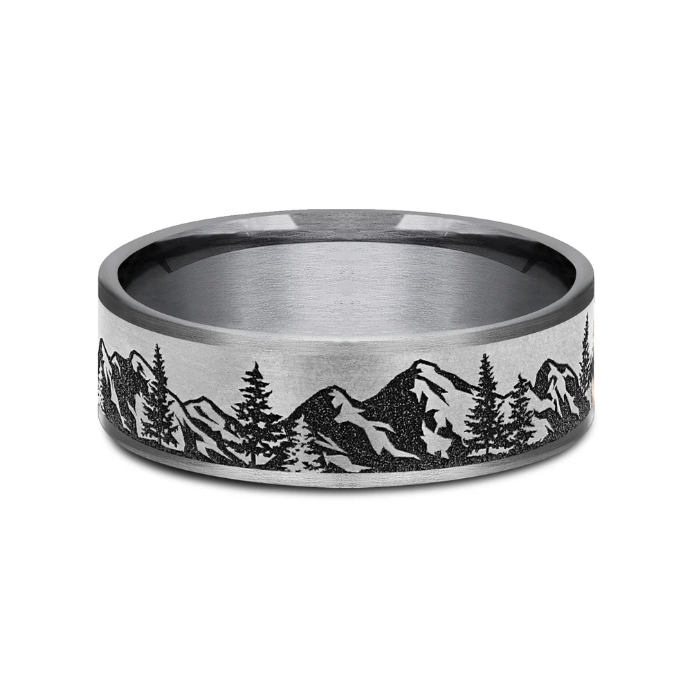 The Peak Men's Wedding Band in Grey Tantalum and Grey/Black Titanium - 7.5mm Width by Brook and Branch - Image 3