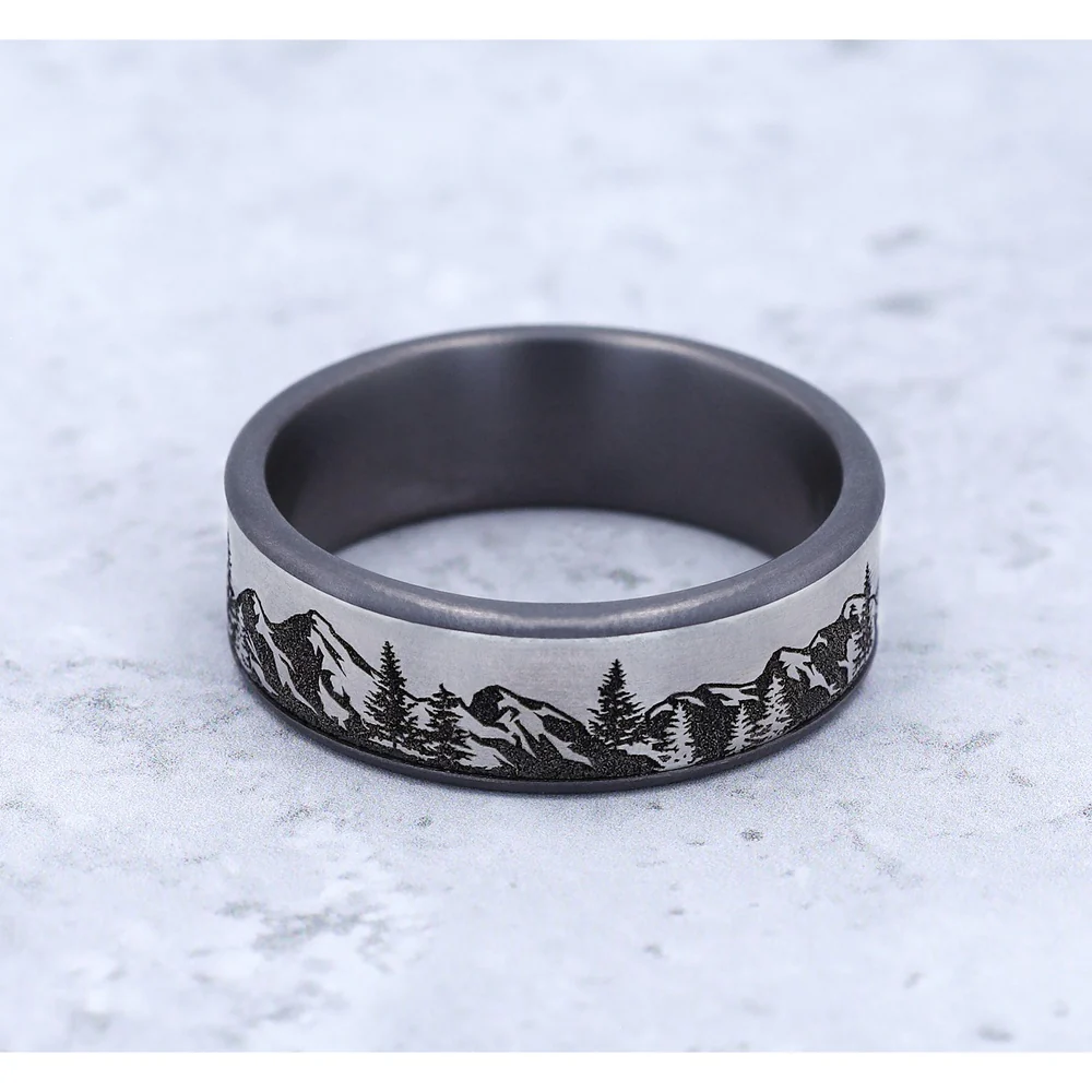 The Peak Men's Wedding Band in Grey Tantalum and Grey/Black Titanium - 7.5mm Width by Brook and Branch - Image 4