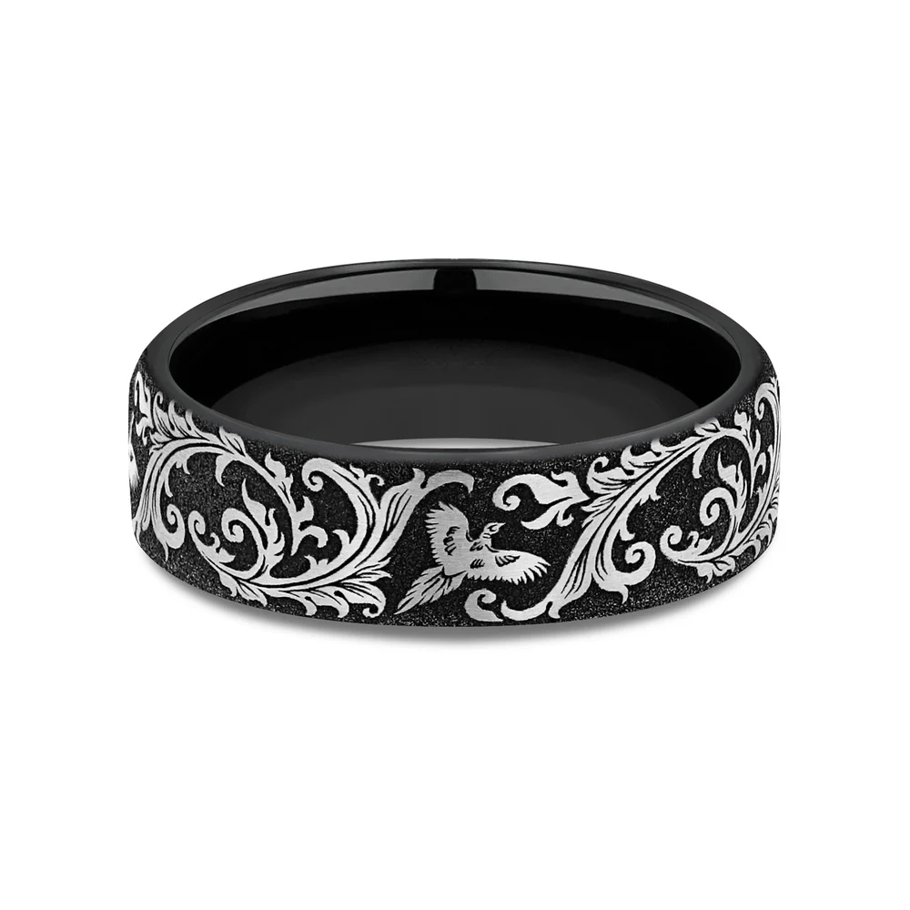 The Pheasant Men's Wedding Band in Grey/Black Titanium - 6.5mm Width by Brook and Branch - Image 3
